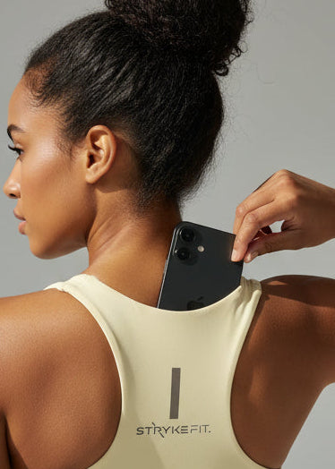 Woman wearing a beige sports bra with a brand logo on a gray background.
The FIT 2.0 CROP TOP is a new version of our most popular style, this crop has a discreet back pocket to stash your phone, gels, or any running essentials.&nbsp;

The racerback design follows the natural line of your shoulders, unlocking full arm mobility while delivering uncompromising support. Lightweight, breathable, and made to move with you from the first step to the final sprint.
