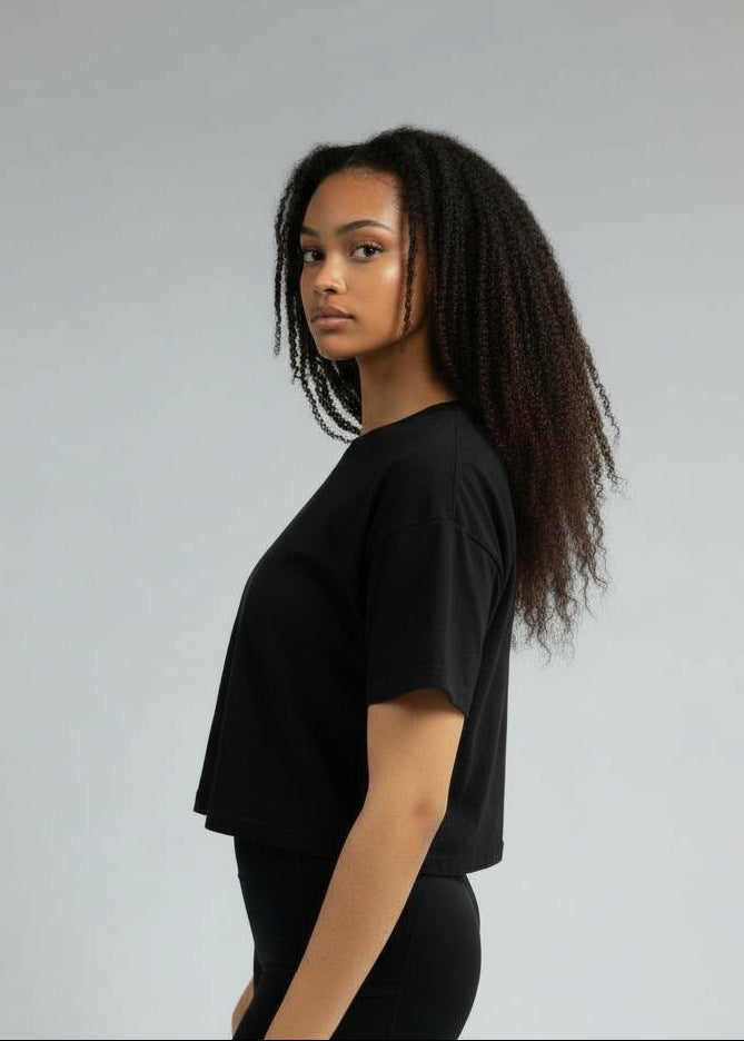 Woman wearing a black 'Stryke Fit' t-shirt and shorts on a gray background.
Your easy go to tee, done right.

The Focus Crop Tee is designed to pair effortlessly with all your Stryke activewear — perfect for gym sessions, or everyday wear.

Featuring a classic cropped silhouette and crafted from soft, breathable cotton, it delivers all-day comfort without feeling restrictive. Easy to style and even easier to wear, this is the piece you’ll reach for everytime.