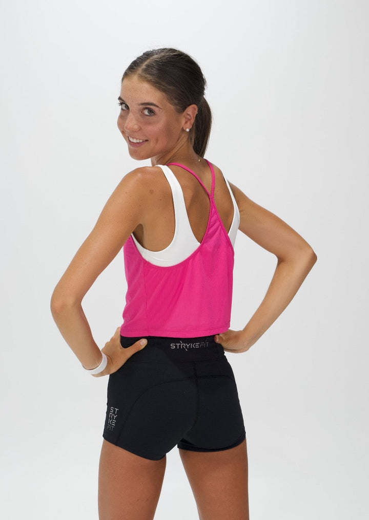 The TEMPO CROPPED RUNNING SINGLET is lightweight, breathable, and moisture-wicking allowing you to perform at your highest potential. The racerback design allows your arms to move naturally through your strides. You can't go past Fuchsia Pink this season.
